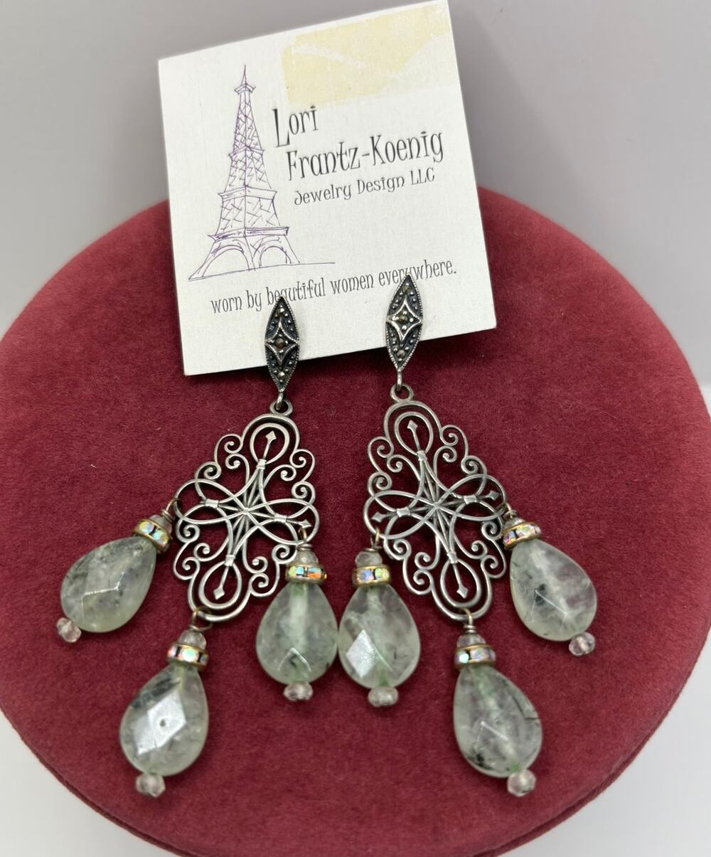 Lori Frantz Koenig Sterling Silver Green Faceted Dangle Earrings NWT #76897